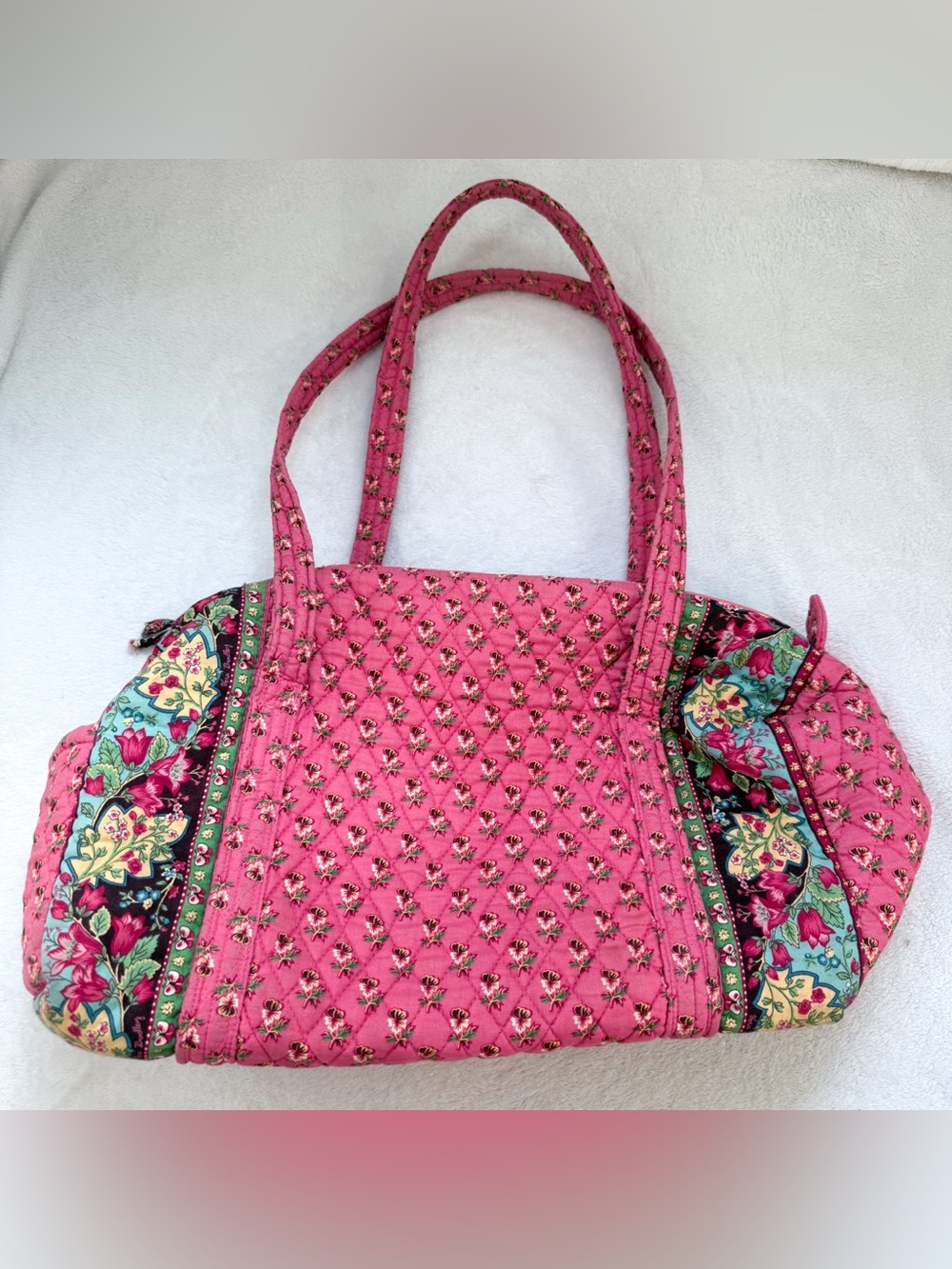 Vintage Retired RARE Vera Bradley Pink Pansy Medium Duffel Quilted Floral GUC